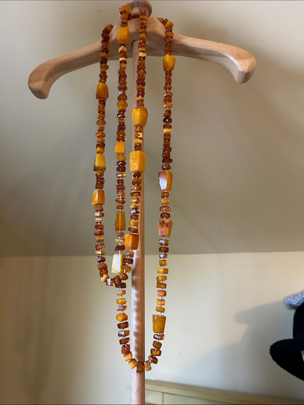 Amber Bead Layered Necklace - Brown Amber Tone